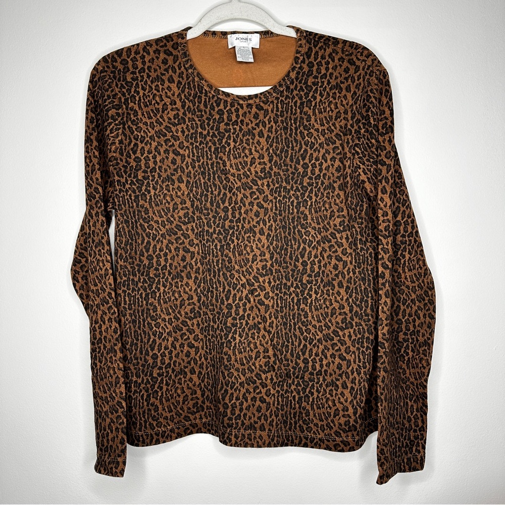 Jones Sport 90s Vintage Cheetah Print‎ Stretch Long Sleeve top